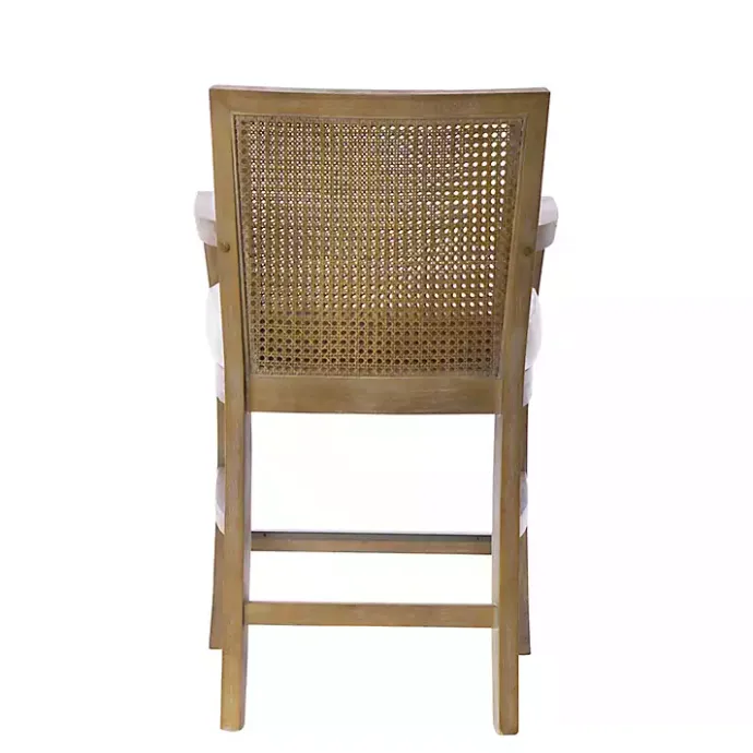 Hot Kirklands Home Upholstered Cane Backrest Counter Stool Ivory