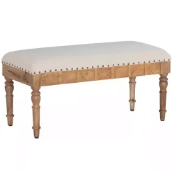 Kirklands Home Upholstered Seashell Wood Bench Ivory