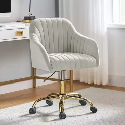 Kirklands Home Velvet Swivel Jacyln Office Chair Ivory