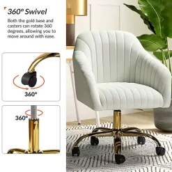 Kirklands Home Velvet Swivel Jacyln Office Chair Ivory