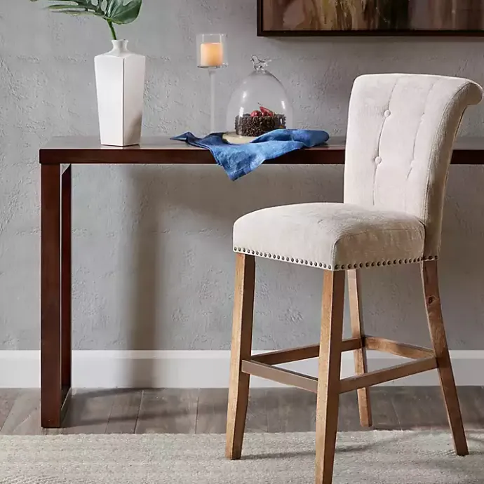 Outlet Kirklands Home Ivory Wesley Tufted Bar Stool with Nailhead Trim White