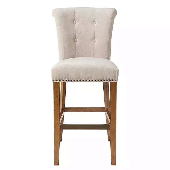 Outlet Kirklands Home Ivory Wesley Tufted Bar Stool with Nailhead Trim White