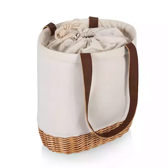 Discount Kirklands Home Wicker Cinch Top Wine Tote Ivory