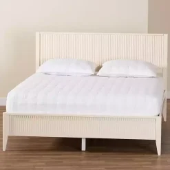 Outlet Kirklands Home Wood Fluted Headboard Primrose Queen Bed Ivory