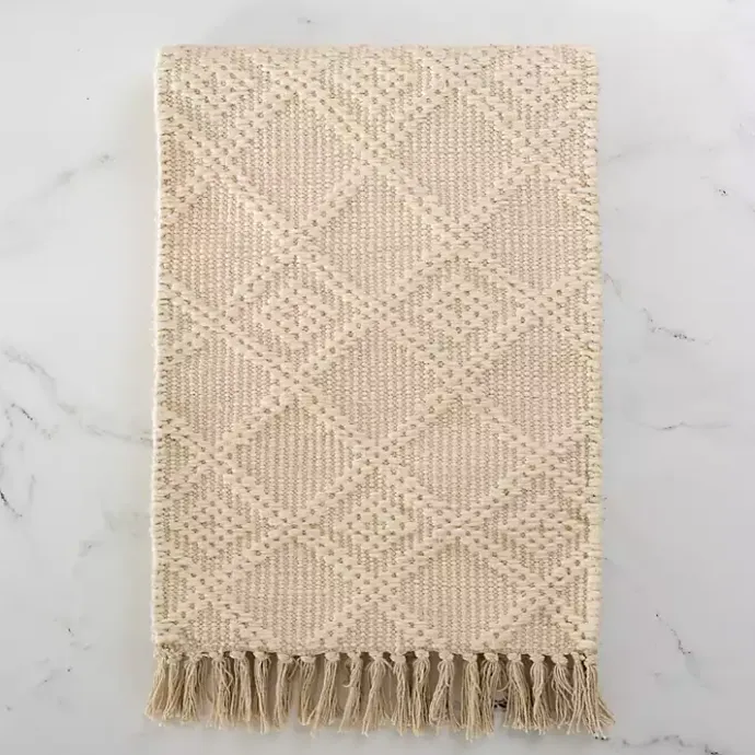 Discount Kirklands Home Woven Lattice Tasseled Table Runner Ivory