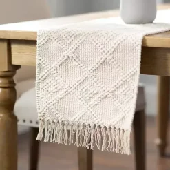 Discount Kirklands Home Woven Lattice Tasseled Table Runner Ivory