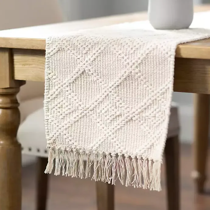Discount Kirklands Home Woven Lattice Tasseled Table Runner Ivory