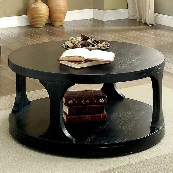 Best Kirklands Home Jarrod Antique Wood Grain Shelf Coffee Table Black