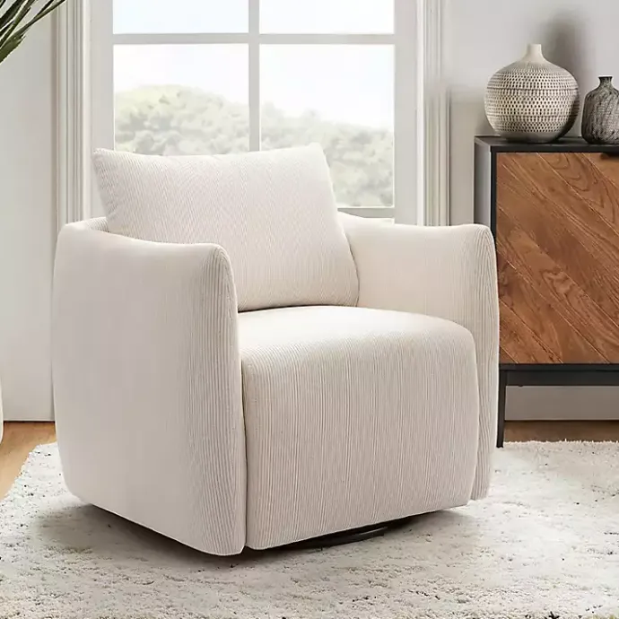 New Kirklands Home Jerri Corduroy Swivel Accent Chair Ivory
