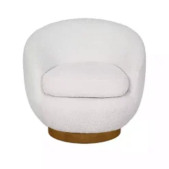 Clearance Kirklands Home Jessel Cream Sherpa Swivel Chair with Wood Base White