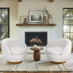 Clearance Kirklands Home Jessel Cream Sherpa Swivel Chair with Wood Base White