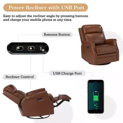 Discount Kirklands Home Johanna Leather Swivel Power Recliner Brown