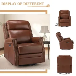 Discount Kirklands Home Johanna Leather Swivel Power Recliner Brown