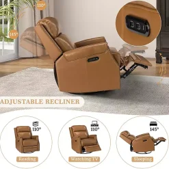 Discount Kirklands Home Johanna Leather Swivel Power Recliner Tan