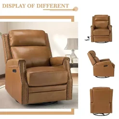 Discount Kirklands Home Johanna Leather Swivel Power Recliner Tan