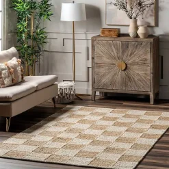Discount Kirklands Home Jute Tan Checkered Area Rug, 5x8