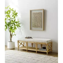 Sale Kirklands Home Kaili Natural Rat Cushioned Bench Tan