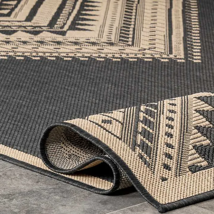 New Kirklands Home Landy Dark Gray Aztec Outdoor Rug, 8x10
