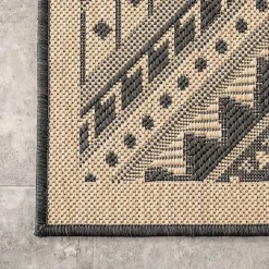 New Kirklands Home Landy Dark Gray Aztec Outdoor Rug, 8x10