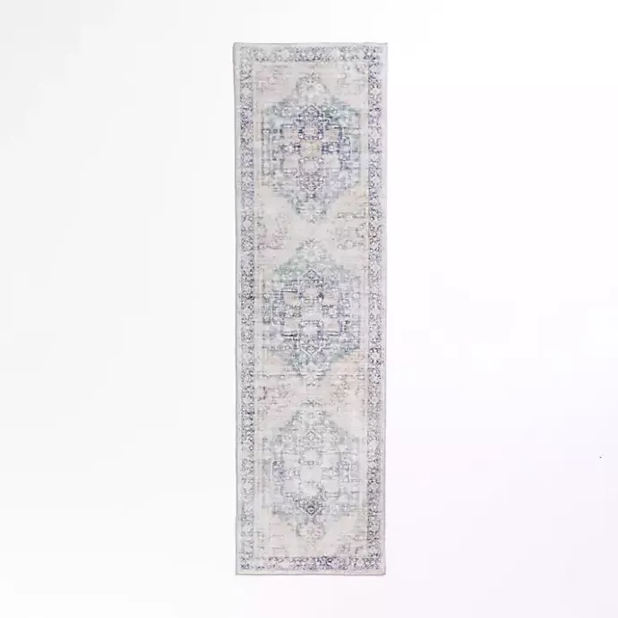 New Kirklands Home Lara Blue Medallion Washable Runner, 2x7