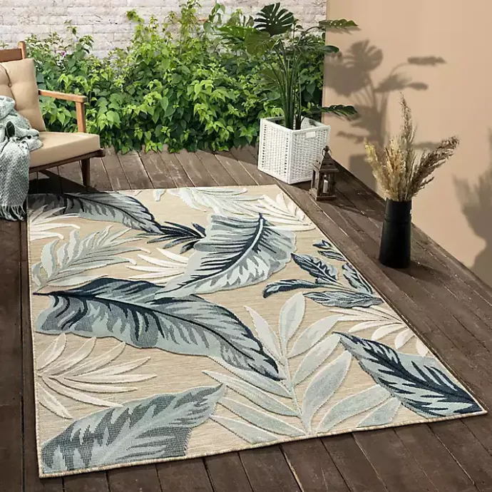 Hot Kirklands Home Large Print Tropical Leaf Outdoor Area Rug, 5x7