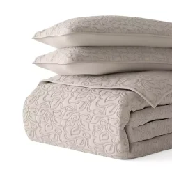 Kirklands Home Latte Floral Stitch 3-pc. King Quilt Set Tan