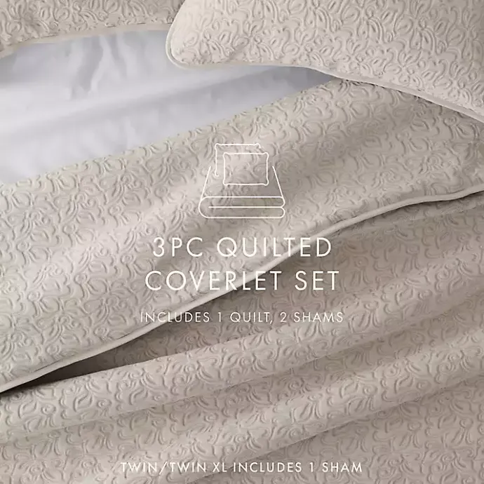 Kirklands Home Latte Floral Stitch 3-pc. King Quilt Set Tan
