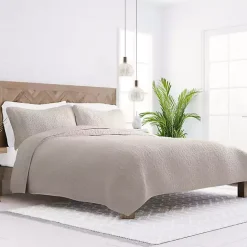 Outlet Kirklands Home Latte Floral Stitch 3-pc. Queen Quilt Set Tan
