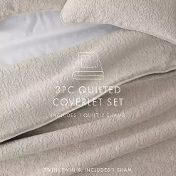Outlet Kirklands Home Latte Floral Stitch 3-pc. Queen Quilt Set Tan