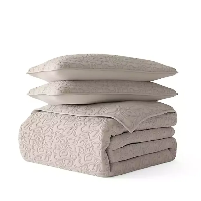 New Kirklands Home Latte Floral Stitch 2-pc. Twin Quilt Set Tan