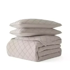 Clearance Kirklands Home Latte Stitched Diamond 3-pc. Queen Quilt Set Tan