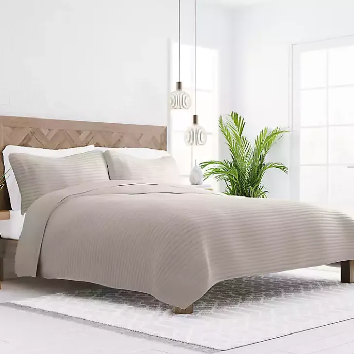 Best Kirklands Home Latte Stitched Stripes 2-pc. Twin Quilt Set Gray