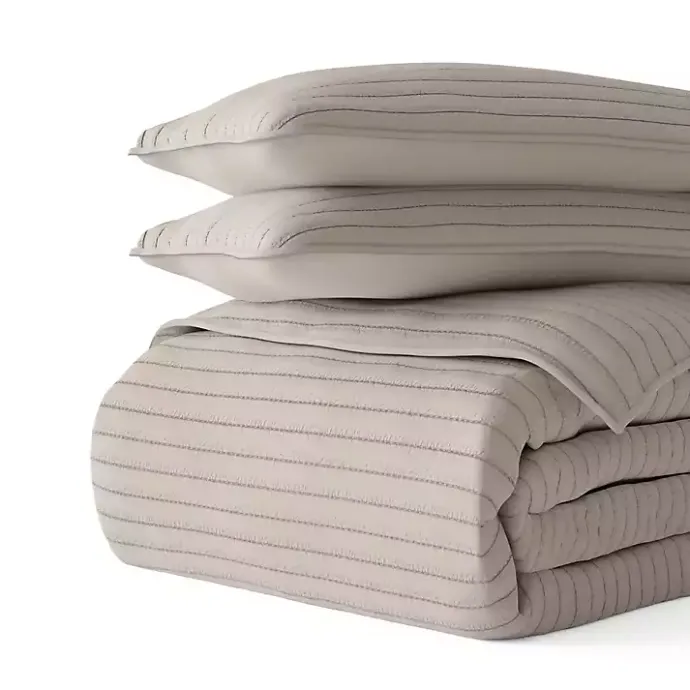 New Kirklands Home Latte Stitched Stripes 3-pc. Queen Quilt Set Tan