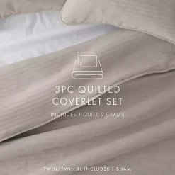New Kirklands Home Latte Stitched Stripes 3-pc. Queen Quilt Set Tan