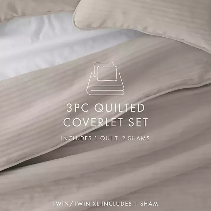 New Kirklands Home Latte Stitched Stripes 3-pc. Queen Quilt Set Tan