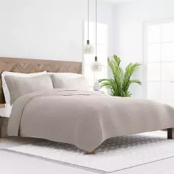 Outlet Kirklands Home Latte Stitched Stripes 3-pc. King Quilt Set Tan