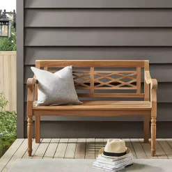 Outlet Kirklands Home Lattice Teakwood Slatted Outdoor Bench Tan