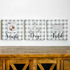 New Kirklands Home Laundry Sentiment Canvas Art Prints, Set of 3 Gray