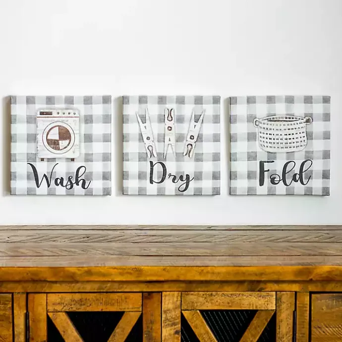 New Kirklands Home Laundry Sentiment Canvas Art Prints, Set of 3 Gray