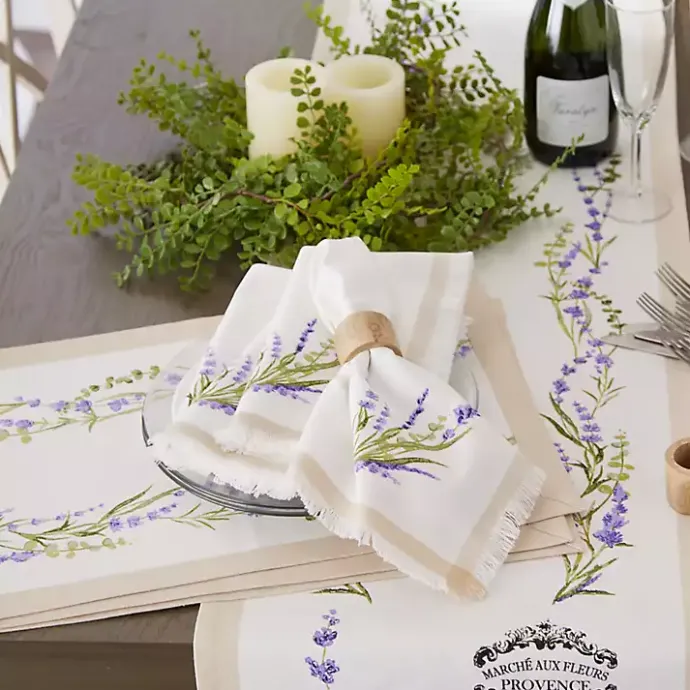 New Kirklands Home Lavender Sprigs Cotton Napkins, Set of 4