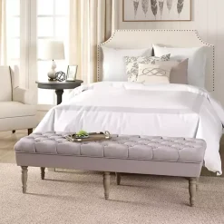 Clearance Kirklands Home Layla Natural Button Tufted Bench Tan