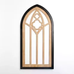 Kirklands Home Leah Black and Natural Wood Arched Wall Plaque