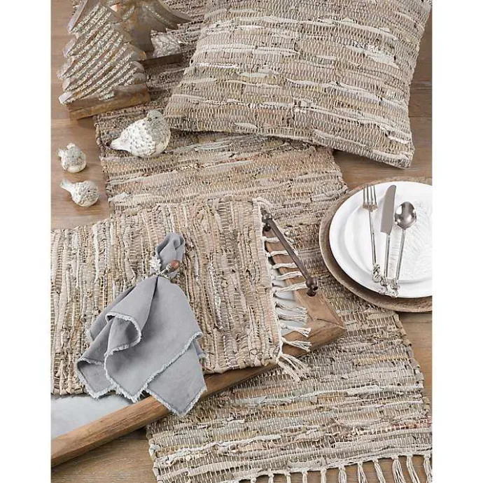 Online Kirklands Home Leather and Cotton Chindi Placemats, Set of 4 Tan
