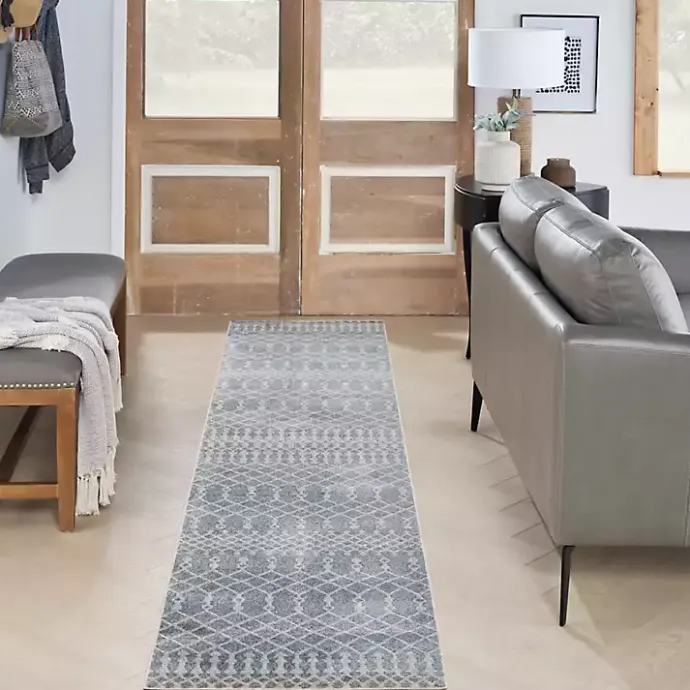 Hot Kirklands Home Light Moroccan Washable Runner, 2x10 Blue