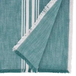 Outlet Kirklands Home Light Blue Striped Fringe Table Runner, 72 in.
