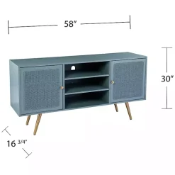 Outlet Kirklands Home Light Wood and Cane Media Cabinet Blue
