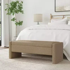 New Kirklands Home Light Boucle Modern Storage Bench Brown