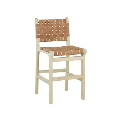 Clearance Kirklands Home Light Brown Woven Leather Wooden Counter Stool Tan