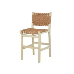 Clearance Kirklands Home Light Brown Woven Leather Wooden Counter Stool Tan
