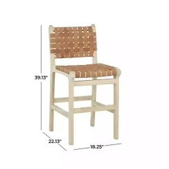 Clearance Kirklands Home Light Brown Woven Leather Wooden Counter Stool Tan